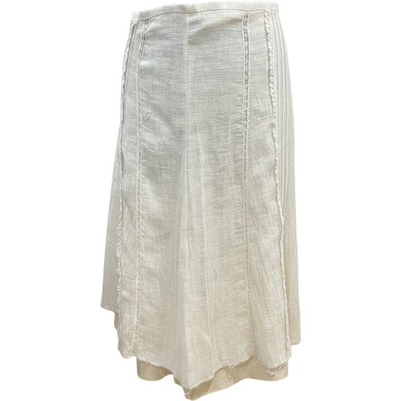 Zara Dresses & Skirts - Zara Linen Lace Pintuck Midi Skirt Cream Boho Frayed Hem Small